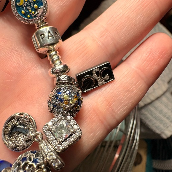 Pandora bracelet with blue and silver moon and stars theme - Picture 4 of 6